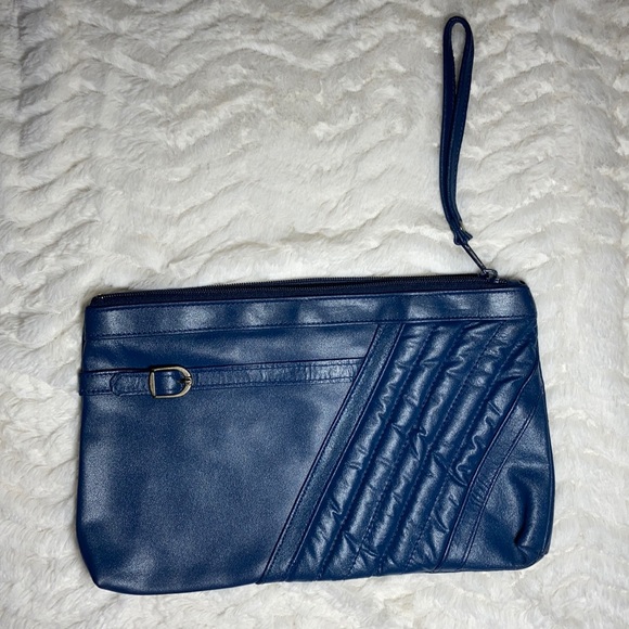 CLOSING SALE Vintage Leather Clutch - Navy Blue - Picture 1 of 5
